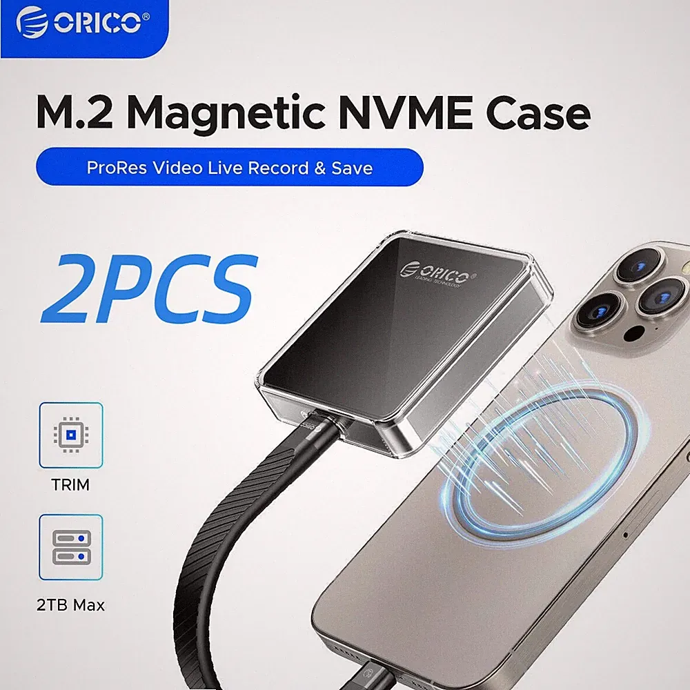 2 PCS ORICO Magnetic M.2 NVMe 2230 SSD Enclosure iPhone 15 Pro Max ProRes 10G