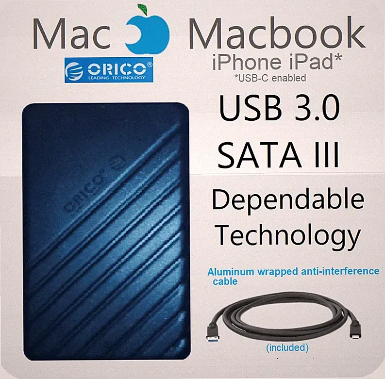Mac Macbook Air/Pro/Mini 1TB or 500GB External Hard Drive iPhone iPad OricoUSBC