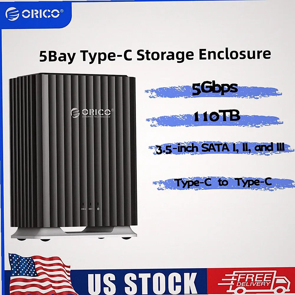 ORICO 2/5Bay Type-C Storage Enclosure 2.5" 3.5" HDD Mac PC DAS Solution 110TB