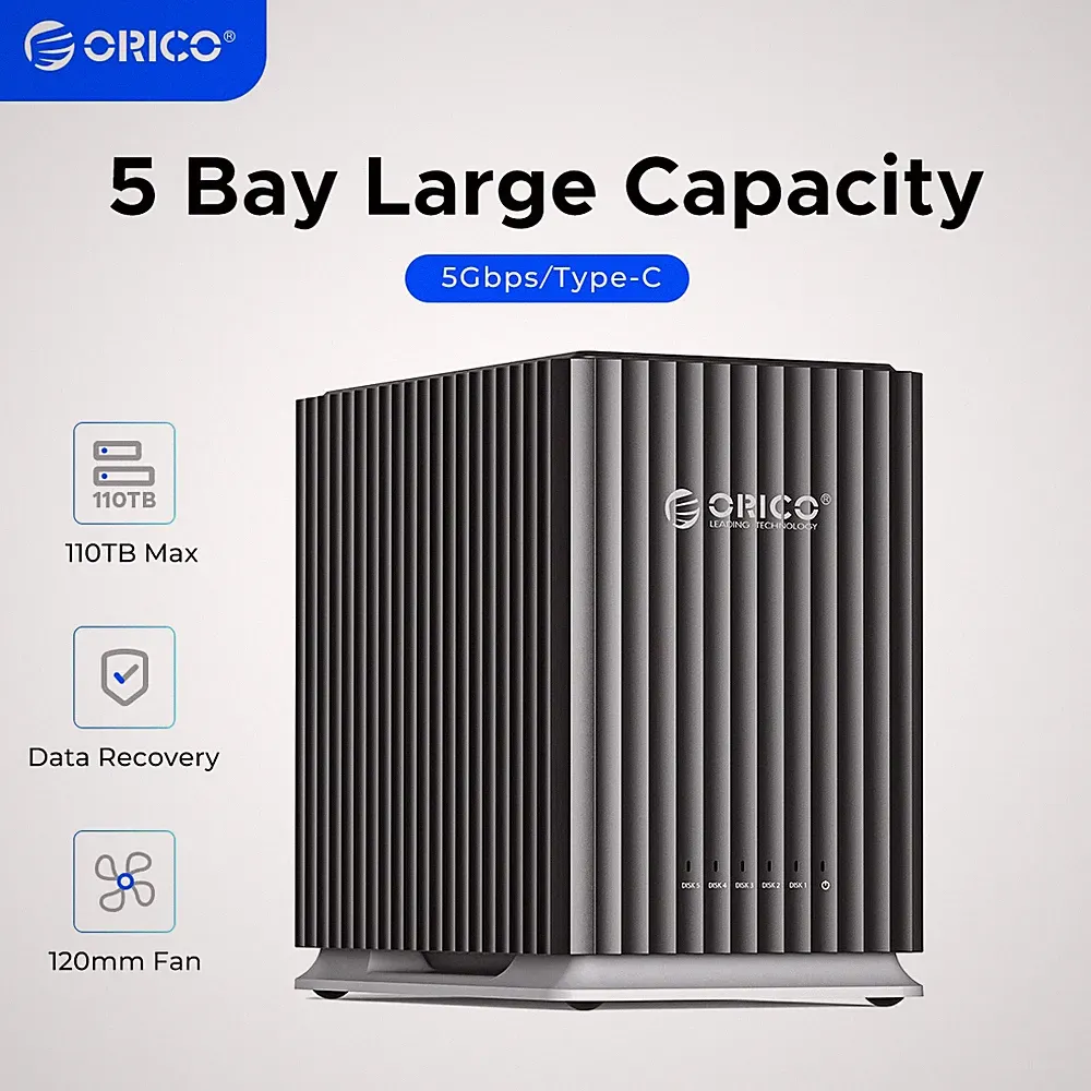 ORICO 5 Bay Type-C Storage Enclosure 3.5" HDD for Mac and PC DAS Solution 110TB