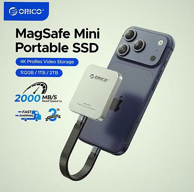 ORICO K20Mini Magnetic External SSD for iPhone 17 16 Pro/Max ProRes 2000MB/s