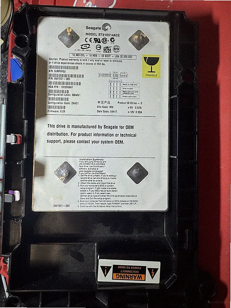 Original Xbox HDD + Caddy – Seagate ST310014ACE – Untested – OEM Stock Drive