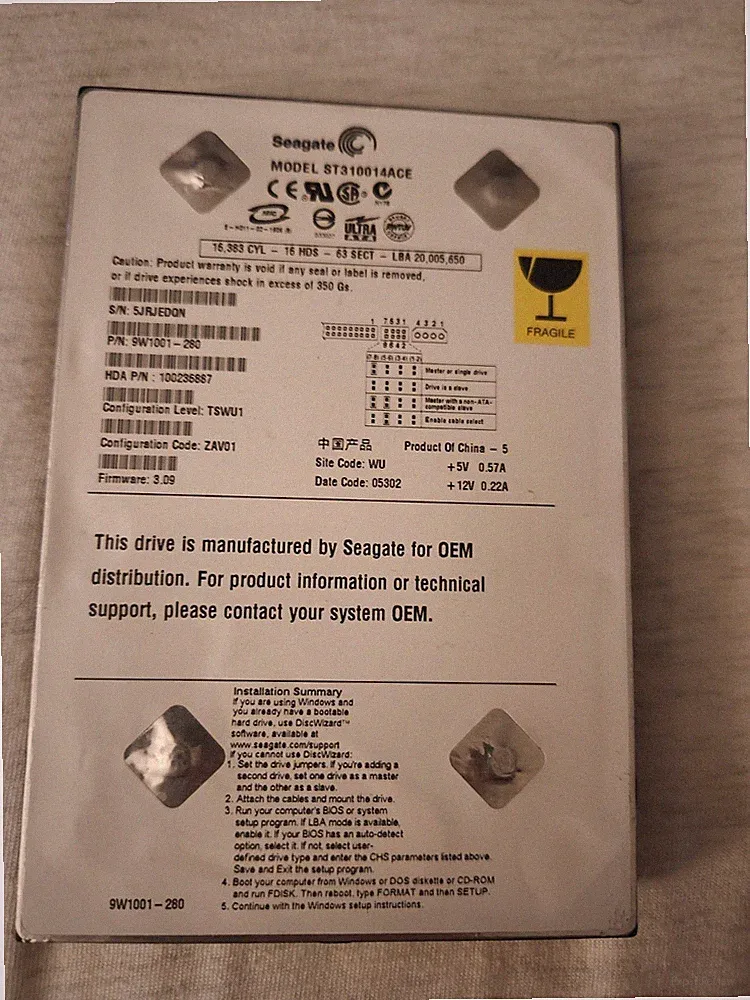 Original Xbox Seagate Hard Drive ST310014ACE 10GB